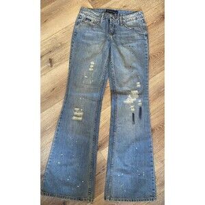 Vintage Revolt Jeans Womens 9 Bootcut Blue Distressed 90s y2k paint splattered